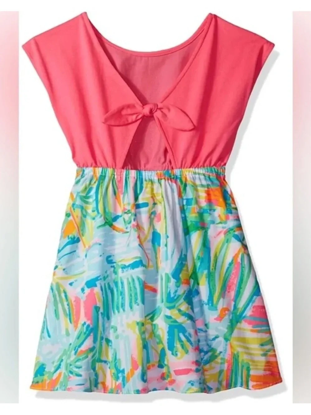 Lilly Pulitzer Caila Dress Sea Salt and Sun Size Medium Girls Pink Bow
